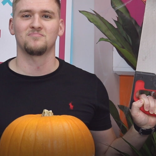 Ask Kwil, with a pumpkin and some large tools
