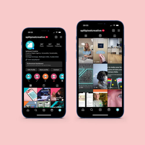 Two phone screens showing the Splitpixel instagram page