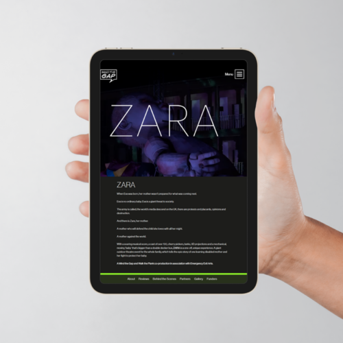 Tablet showing the Zara page for Mind The Gap