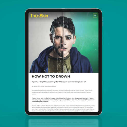 ThickSkin page 'How Not To Drown' page shown on a tablet