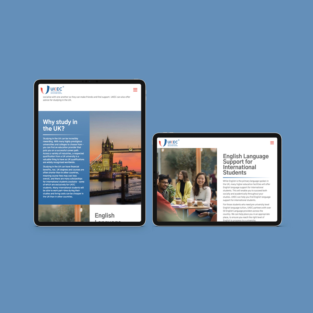 UKEC Pages shown on a tablet screen