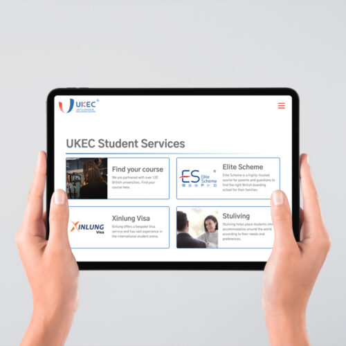 UKEC Student services page shown on a tablet screen