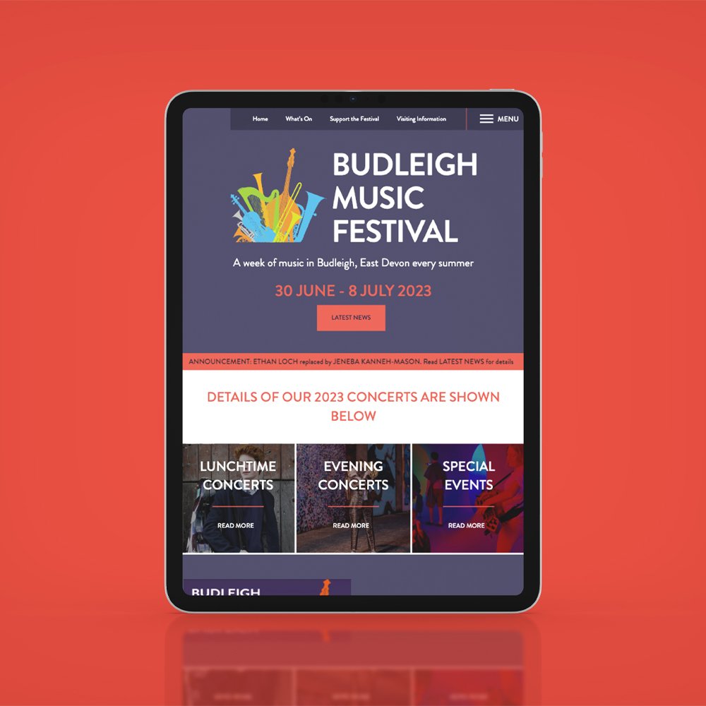 Budleigh Music Festival shown on a tablet