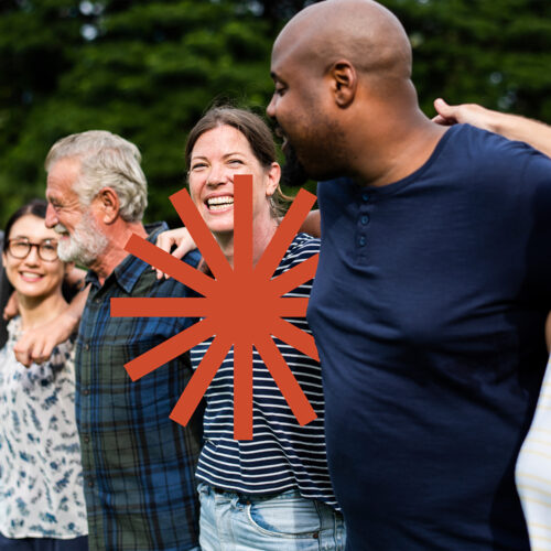 An image of people linking arms with the creative climate logo over it