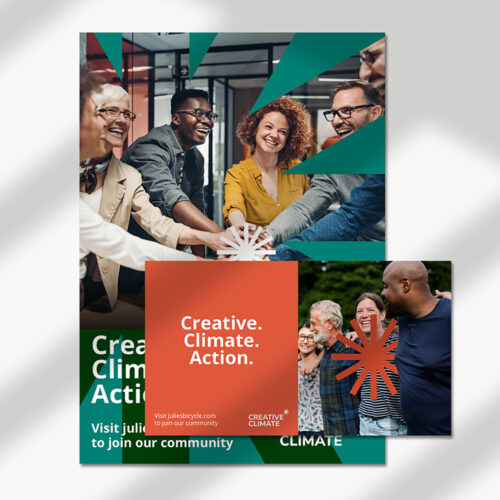 Creative climate action promotional material featuring their logo