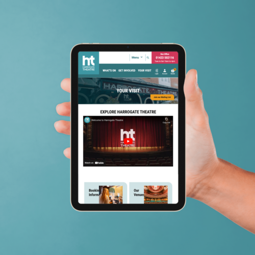 Harrogate Theatre page shown on a tablet