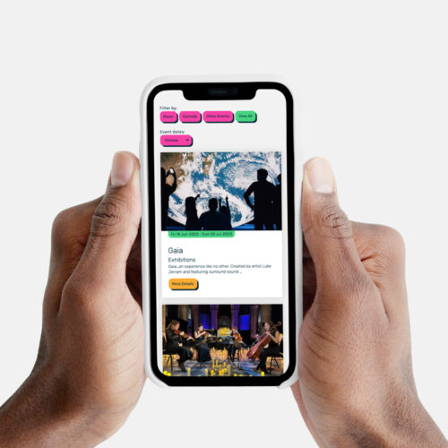 Landmark Arts Centre events page shown on a phone screen