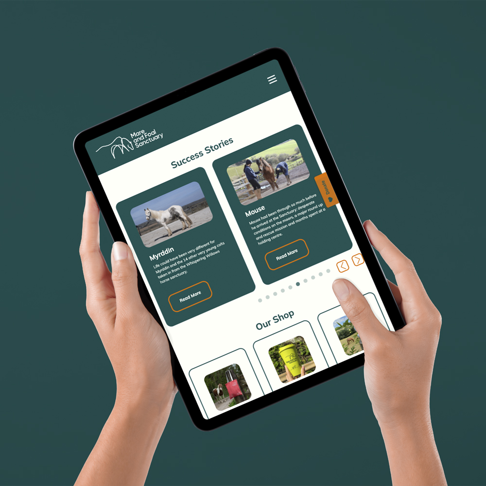 Mare and Foal success stories page shown on a tablet