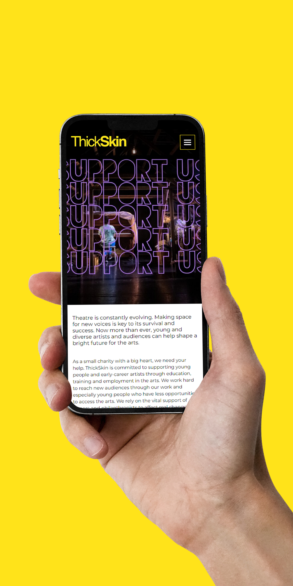ThickSkin support us page shown on a phone screen