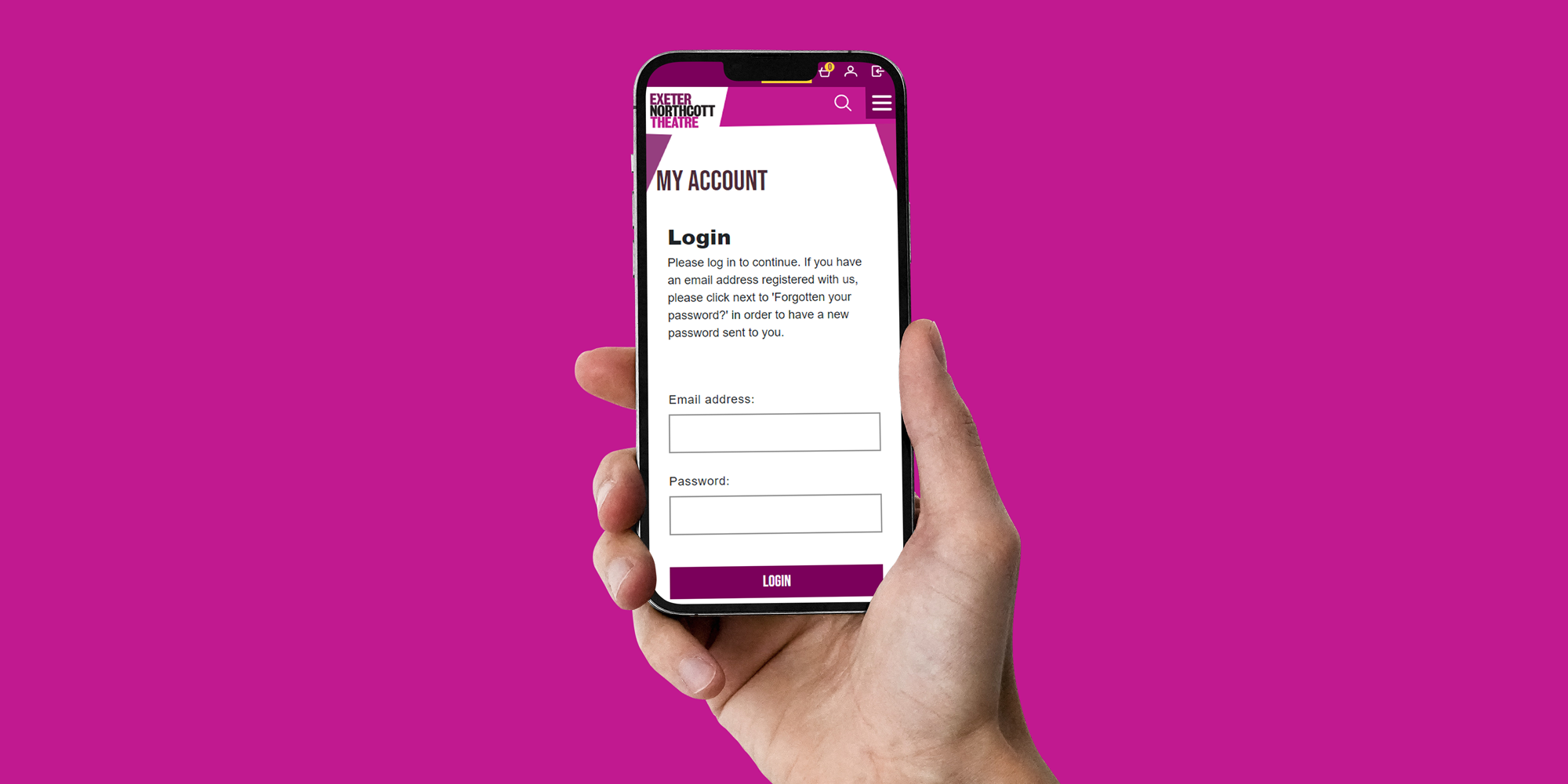 The Exeter Northcott Theatre my account page shown on a phone screen