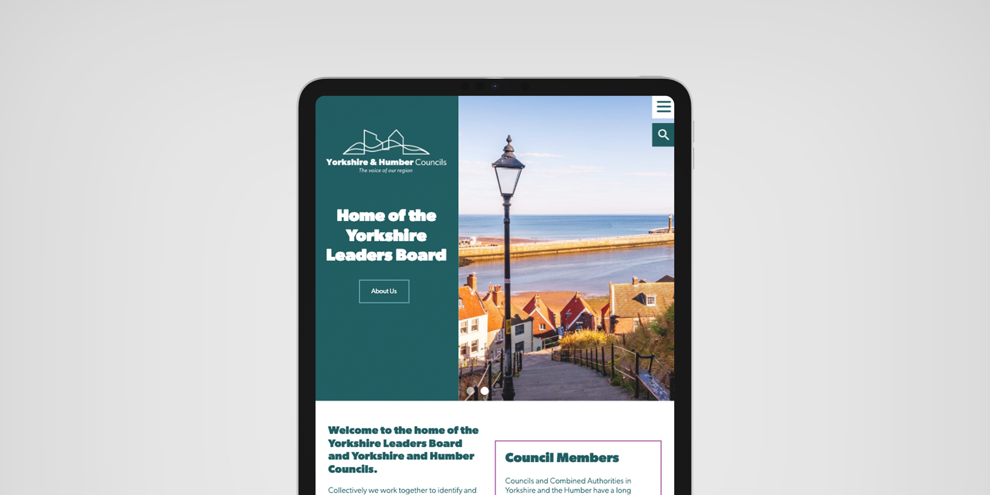 Yorkshire and Humber page shown on a tablet