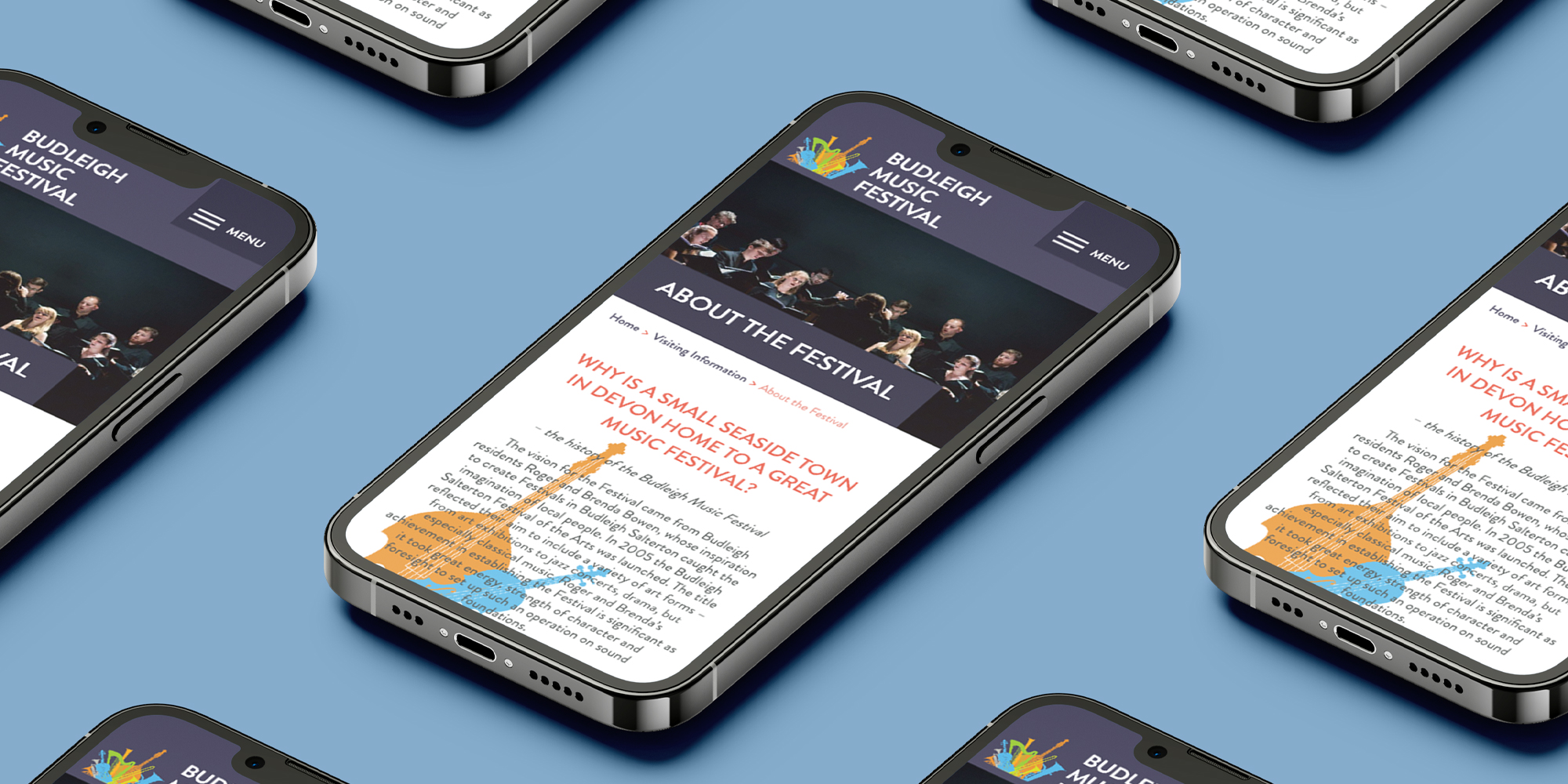 Budleigh Music Festival about page shown on a phone screen