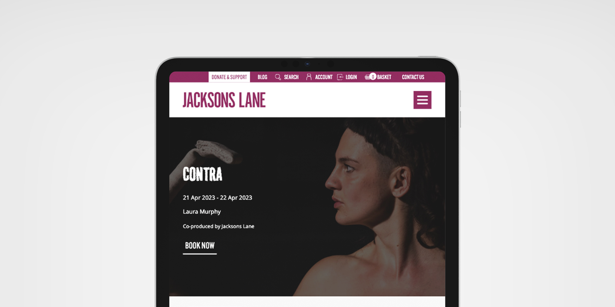 Jacksons Lane pages shown on a tablet