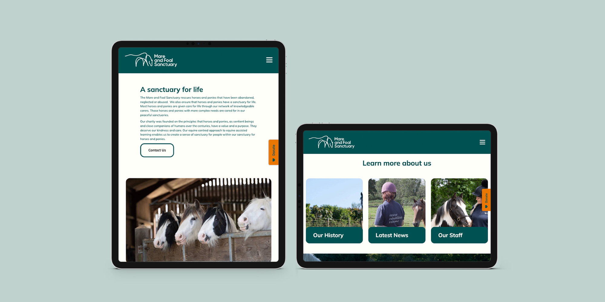 Mare and Foal pages shown on tablet screens
