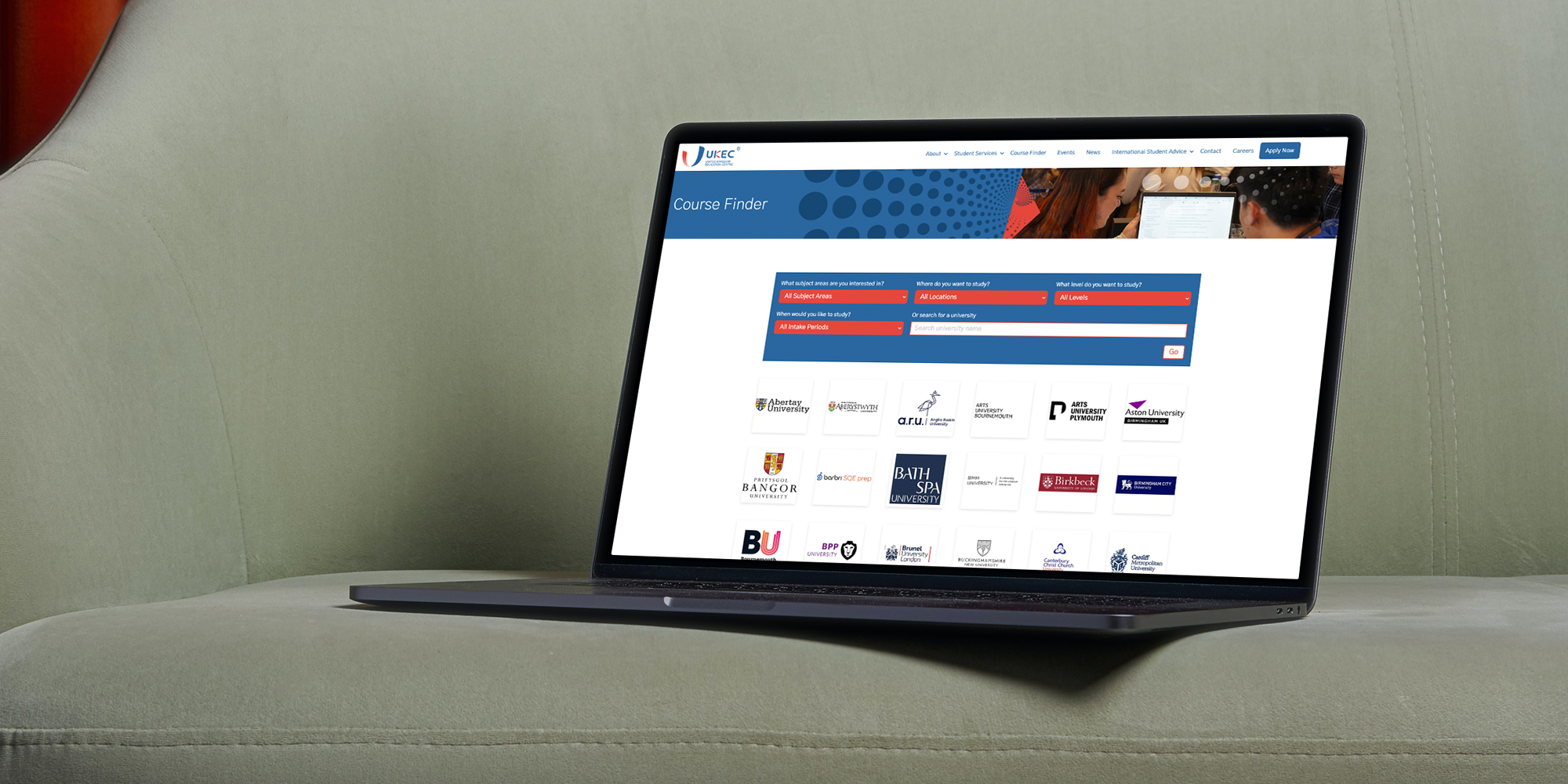 UKEC page shown on a laptop