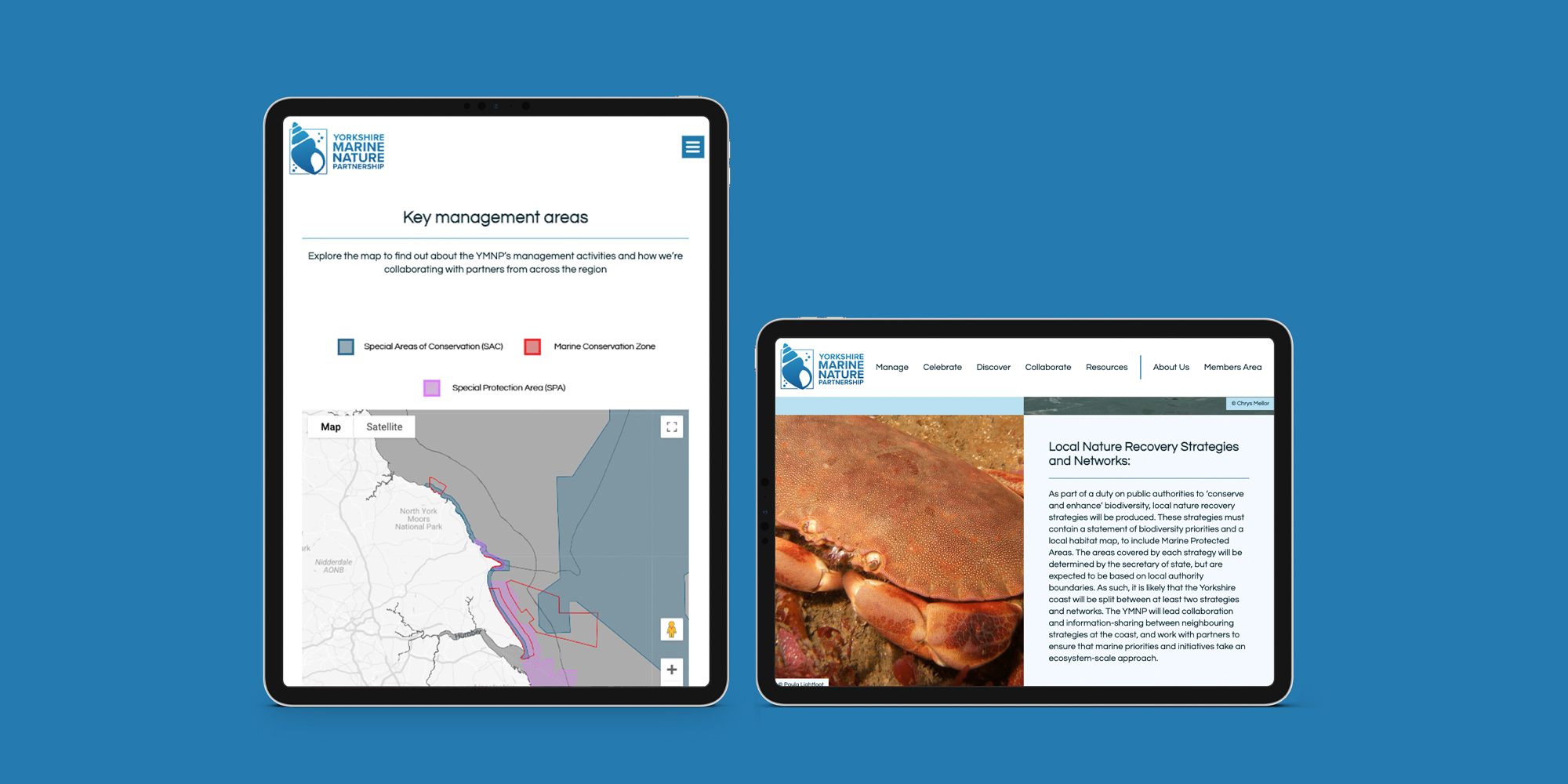 Yorkshire marine nature pages shown on a tablet