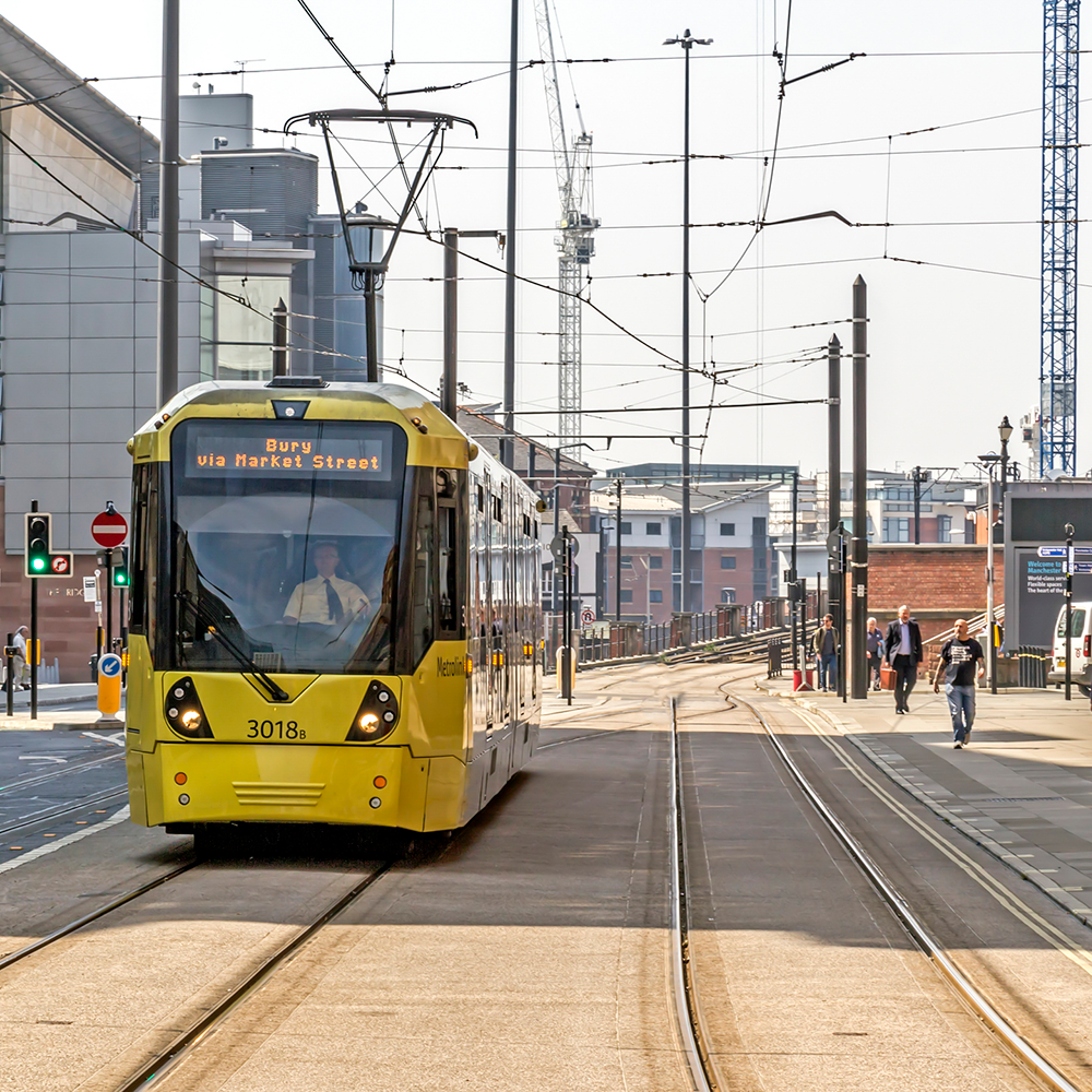 A tram in Manchester city centre