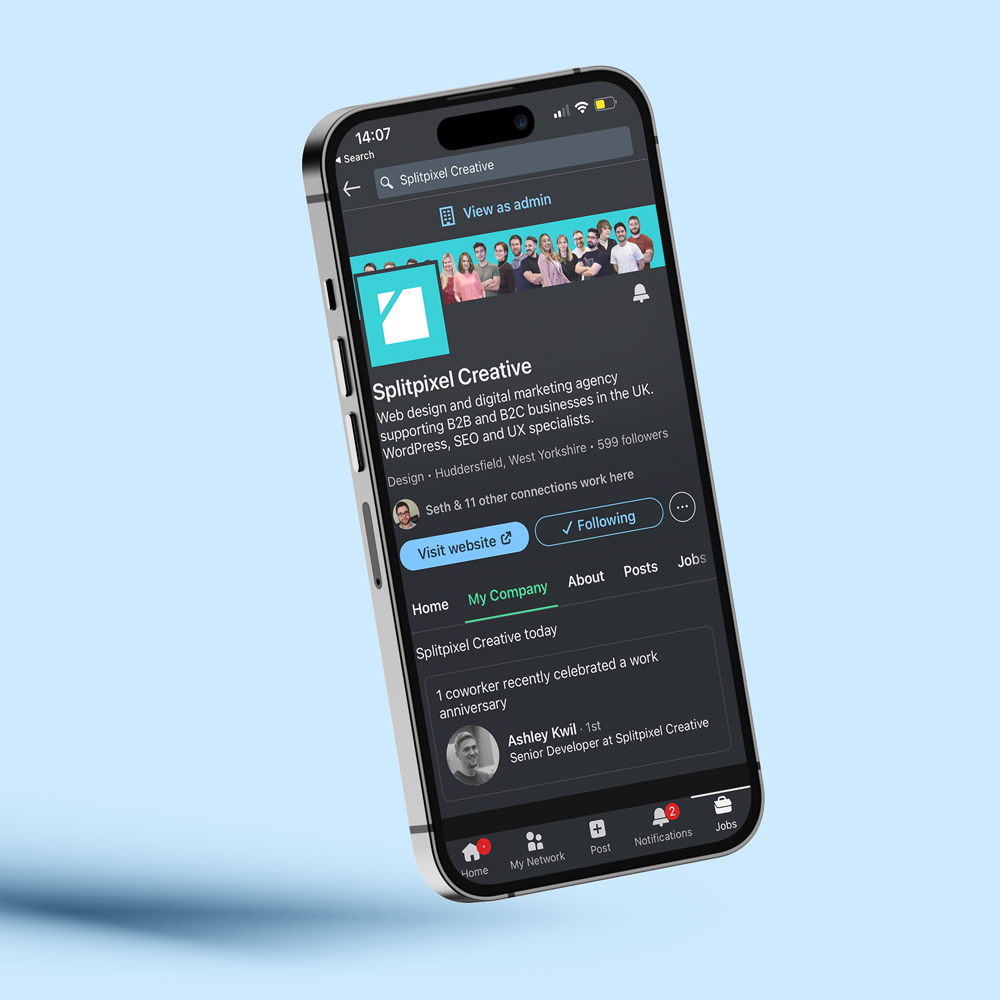 The Splitpixel Creative Twitter shown on a phone screen