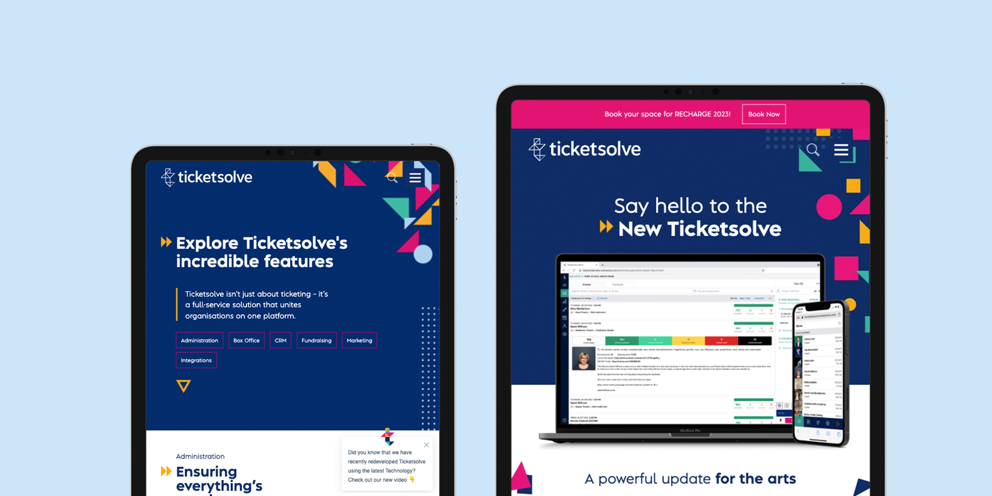 Ticketsolve pages shown on a tablet