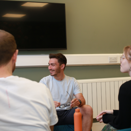 Max smiling in the staff room