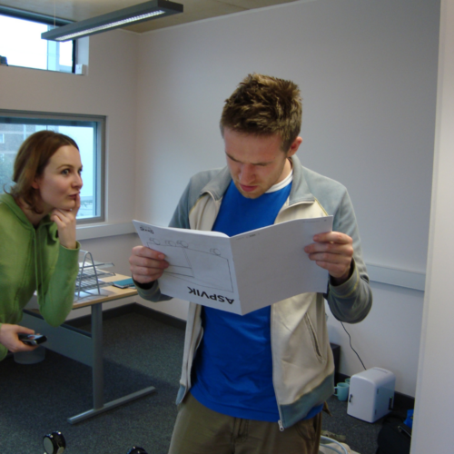 Greg and Charlie in 2008 trying to build IKEA furniture