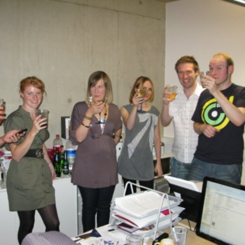 Splitpixel staff in 2009 drinking wine