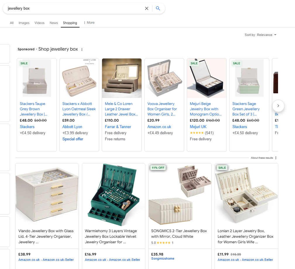 Google Shopping Ads Paid and Free listing Example